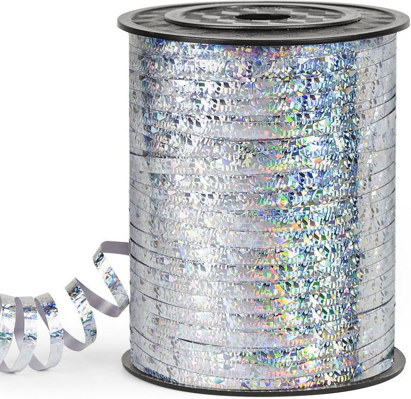 VISPAD Silver Curling Ribbon, 500 Yard Shiny Metallic Curly Gift Ribbon for Wrapping, Balloons, Flowers - Image 1